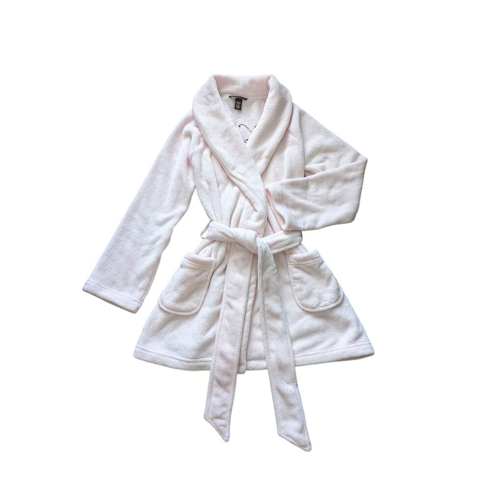 Victorias Secret Embroidered Logo Plush Fleece Robe S Baby Pink Barbie Coquette - Picture 2 of 9